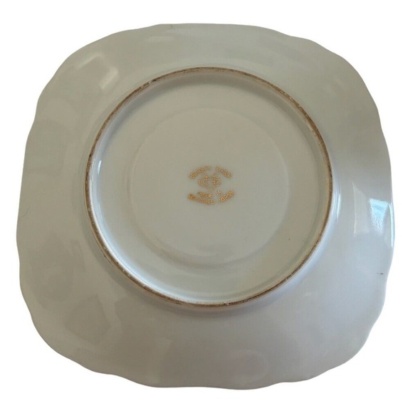 Ucago Japan Tea Cup Saucer Green Gold Floral Demitasse Mid century Square - Picture 5 of 9